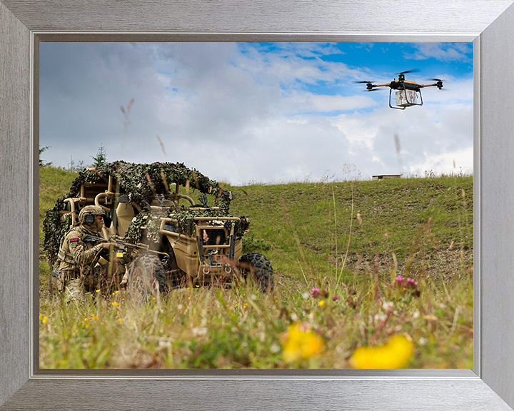 Royal Marines Commando with Malloy Aeronautics Drone Photo Print Hampshire Prints 10 x 8 Silver Frame No