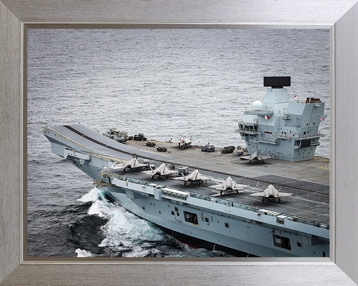 HMS Prince of Wales (R09) Photo Print - Ski Jump Closeup 2025 - Royal Navy Queen Elizabeth Class Aircraft Carrier Hampshire Prints 10 x 8 Silver Frame No