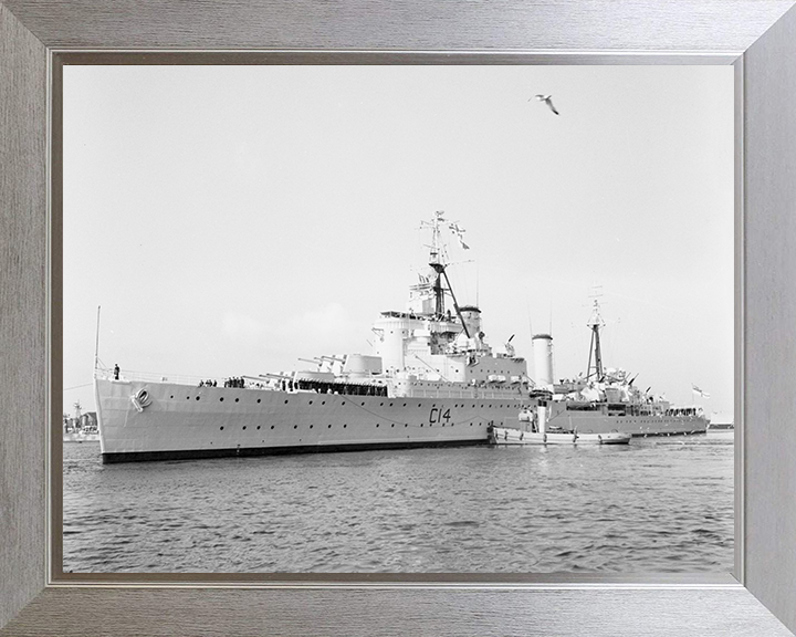 HMS Kenya (C14) Photo Print - Sweden 1958 - Royal Navy Fiji Class Light Cruiser Hampshire Prints 10 x 8 Silver Frame No