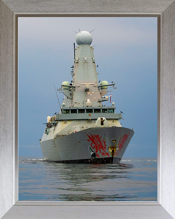 HMS Dragon (D35) Royal Navy Type 45 Destroyer Low Starboard Bow View Photo Print Wall Art Decor Posters, Prints, & Visual Artwork Hampshire Prints 10 x 8 Silver Frame No