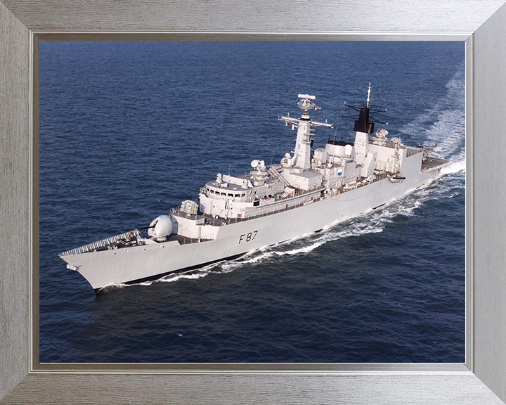 HMS Chatham (F87) Royal Navy Type 22 Frigate High Port Side View Photo Print Wall Art Decor Posters, Prints, & Visual Artwork Hampshire Prints 10 x 8 Silver Frame No