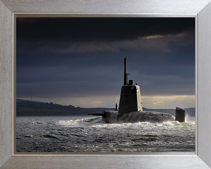 HMS Ambush (S120) Photo Print - Port Quarter View - Royal Navy Astute Class Submarine Hampshire Prints 10 x 8 Silver Frame No
