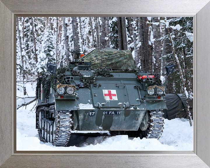 British Army Battlefield Ambulance in the Snow Photo Print Wall Art Military Vehicle Decor Poster Posters, Prints, & Visual Artwork Hampshire Prints 10 x 8 Silver Frame No