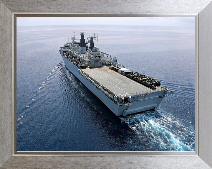 HMS Albion (L14) Royal Navy Albion Class Amphibious Ship High Starboard Quarter View Photo Print Wall Art Naval Decor Posters, Prints, & Visual Artwork Hampshire Prints 10 x 8 Silver Frame No