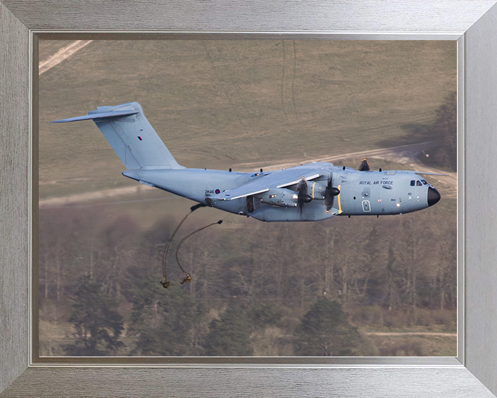 RAF A400M Atlas Dropping Parachute Regiment Soldiers Photo Print Royal Air Force Aircraft Wall Art Posters, Prints, & Visual Artwork Hampshire Prints 10 x 8 Silver Frame No