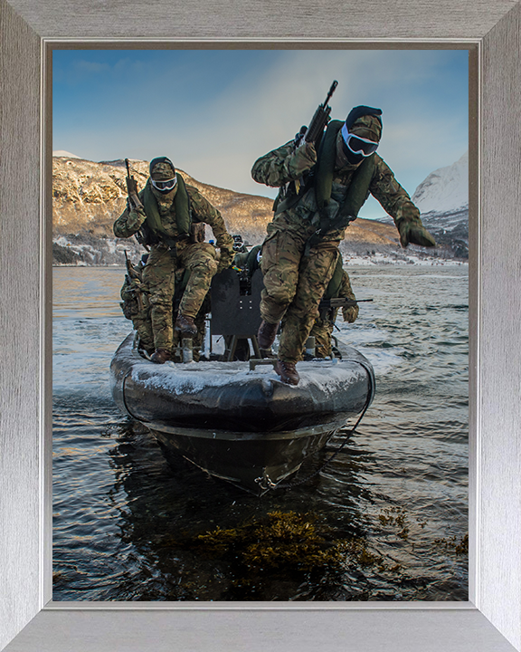 Royal Marines Commandos During a cold weather beach Landing exercise Photo Print Hampshire Prints 10 x 8 Silver Frame No