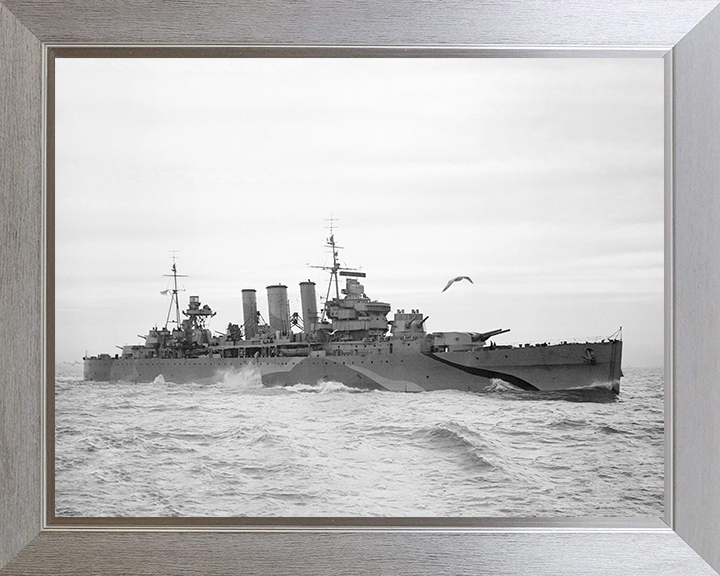 HMS Kent (54) Photo Print - Starboard View - Royal Navy County Class Heavy Cruiser Hampshire Prints 10 x 8 Silver Frame No