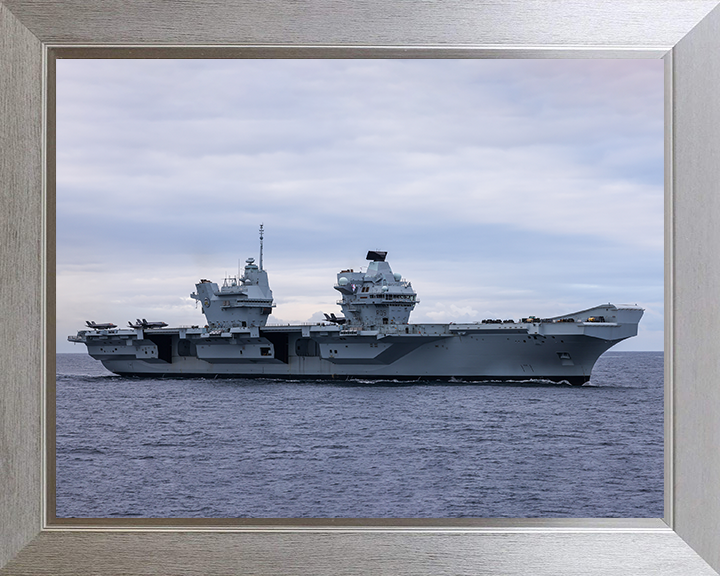 HMS Prince of Wales (R09) Photo Print - Underway Sea 2024 - Royal Navy Queen Elizabeth Class Aircraft Carrier Hampshire Prints 10 x 8 Silver Frame No