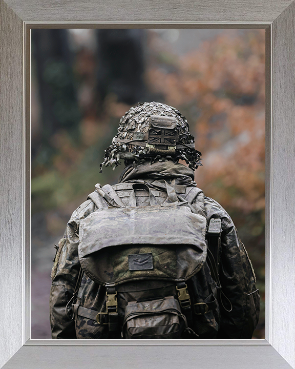 British Army Soldier Officer Cadet Rear Portrait on Exercise Photo Print Wall Art Military Decor Posters, Prints, & Visual Artwork Hampshire Prints 10 x 8 Silver Frame No