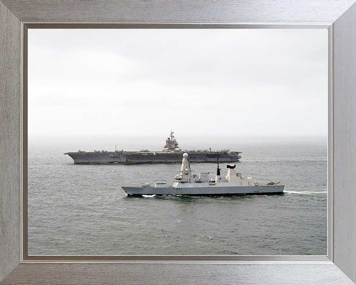 HMS Diamond (D34) Royal Navy Type 45 Destroyer With USS Enterprise Photo Print Wall Art Decor Posters, Prints, & Visual Artwork Hampshire Prints 10 x 8 Silver Frame No