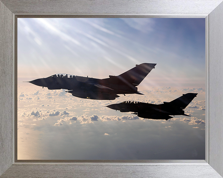 RAF Tornado GR4 Jets in Flight Over the Mediterranean Sea Photo Print - Royal Air Force Aircraft Posters, Prints, & Visual Artwork Hampshire Prints 10 x 8 Silver Frame No