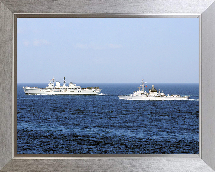 HMS Illustrious (R06) Photo Print - With USS Jean Bart - Royal Navy Invincible Class Aircraft Carrier Hampshire Prints 10 x 8 Silver Frame No