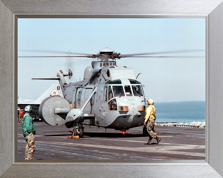 Sea King Helicopter on the Flight Deck of US Carrier Photo Print - Royal Navy Aircraft Hampshire Prints 10 x 8 Silver Frame No