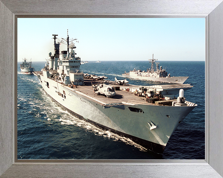 HMS Ark Royal (R07) Royal Navy Invincible Class Aircraft Carrier Starboard Bow View Photo Print Wall Art Decor Posters, Prints, & Visual Artwork Hampshire Prints 10 x 8 Silver Frame No