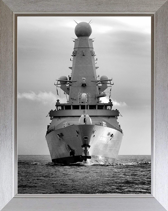 HMS Dauntless (D33) Royal Navy Type 45 Destroyer Bow View Black and White Photo Print Wall Art Decor Posters, Prints, & Visual Artwork Hampshire Prints 10 x 8 Silver Frame No