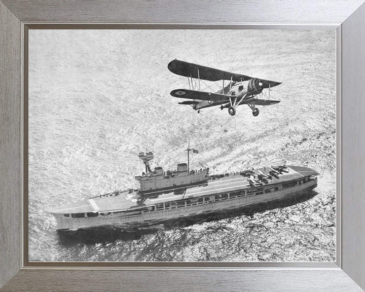 HMS Eagle (1918) Royal Navy Aircraft Carrier With Biplane Photo Print Wall Art Decor Posters, Prints, & Visual Artwork Hampshire Prints 10 x 8 Silver Frame No