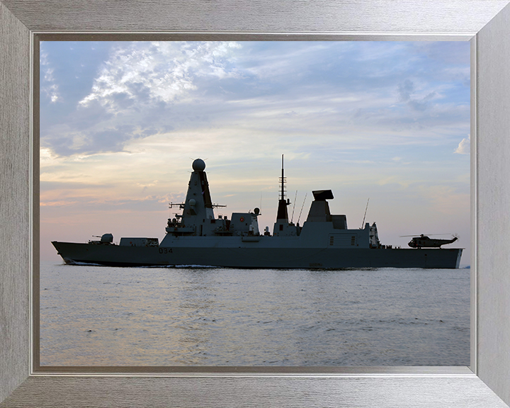 HMS Diamond (D34) Photo Print - Port Side Silhouette 2012 - Royal Navy Type 45 Destroyer Hampshire Prints 10 x 8 Silver Frame No