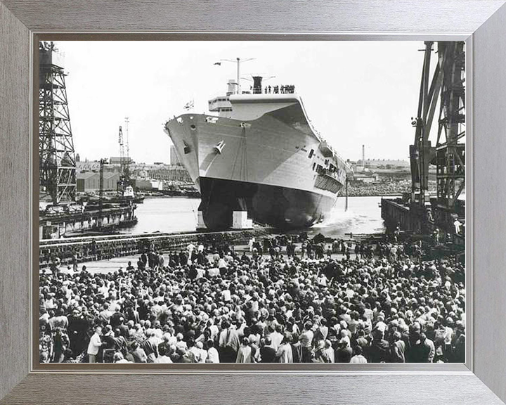 HMS Ark Royal (R07) Royal Navy Invincible Class Aircraft Carrier Launch Photo Print Wall Art Decor Posters, Prints, & Visual Artwork Hampshire Prints 10 x 8 Silver Frame No