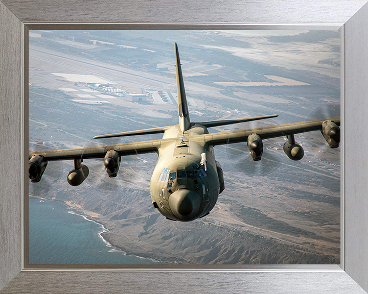 RAF C130J C4 Hercules in flight Photo Print - Royal Air Force Aircraft Hampshire Prints 10 x 8 Silver Frame No