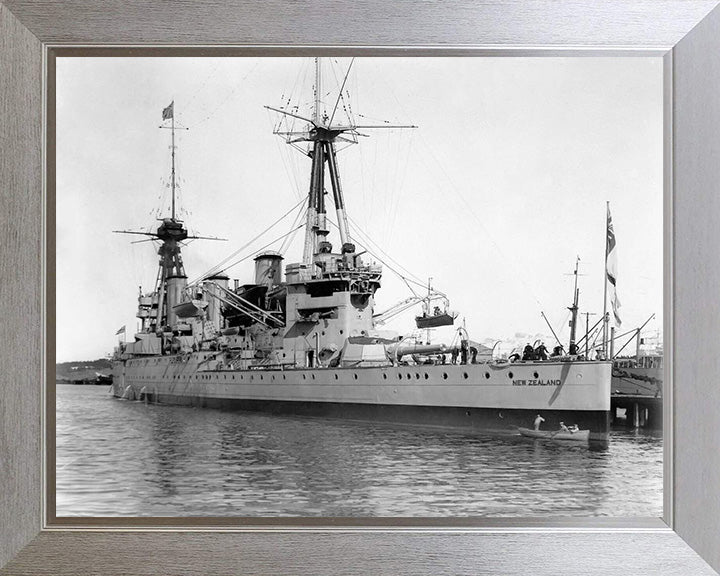 HMS New Zealand (1911) Photo Print - In Port - Royal Navy Indefatigable Class Cruiser Hampshire Prints 10 x 8 Silver Frame No