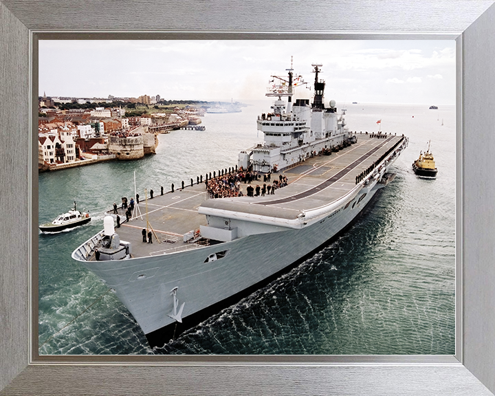 HMS Ark Royal (R07) Royal Navy Invincible Class Aircraft Carrier Passing Old Portsmouth Photo Print Wall Art Decor Posters, Prints, & Visual Artwork Hampshire Prints 10 x 8 Silver Frame No