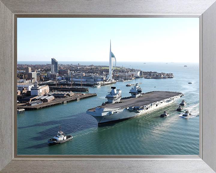 HMS Prince of Wales (R09) Photo Print - Homecoming 2025 - Royal Navy Queen Elizabeth Class Aircraft Carrier Posters, Prints, & Visual Artwork Hampshire Prints 10 x 8 Silver Frame No
