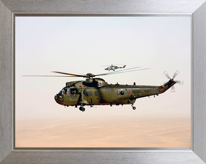 Sea King Mk4 Helicopter With British Army Lynx 2011 Photo Print - Royal Navy Aircraft Posters, Prints, & Visual Artwork Hampshire Prints 10 x 8 Silver Frame No