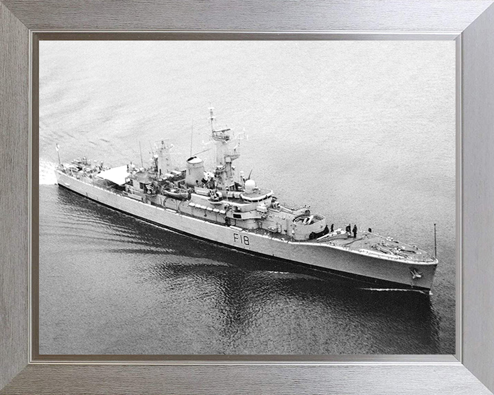 HMS Galatea (F18) Photo Print - Entering Harbour 1985 - Royal Navy Leander Class Frigate Hampshire Prints 10 x 8 Silver Frame No