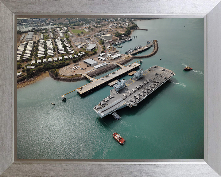 HMS Prince of Wales (R09) Photo Print - Darwin 2025 - Royal Navy Queen Elizabeth Class Aircraft Carrier Hampshire Prints 10 x 8 Silver Frame No