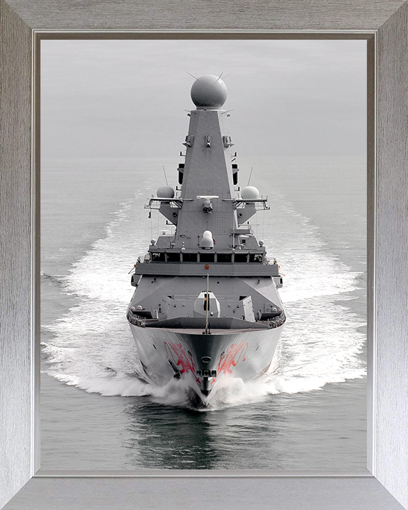 HMS Dragon (D35) Photo Print - Bow View 2011 - Royal Navy Type 45 Destroyer Hampshire Prints 10 x 8 Silver Frame No
