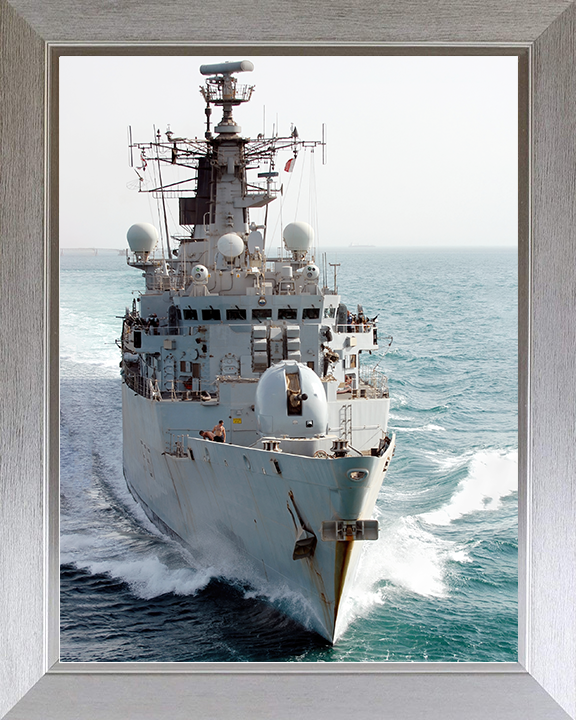 HMS Chatham (F87) Royal Navy Type 22 Frigate Bow View Portrait Photo Print Wall Art Decor Posters, Prints, & Visual Artwork Hampshire Prints 10 x 8 Silver Frame No