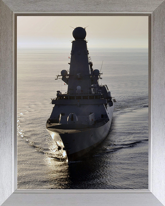 HMS Diamond (D34) Royal Navy Type 45 Destroyer Bow View at Sunset Photo Print Wall Art Decor Posters, Prints, & Visual Artwork Hampshire Prints 10 x 8 Silver Frame No