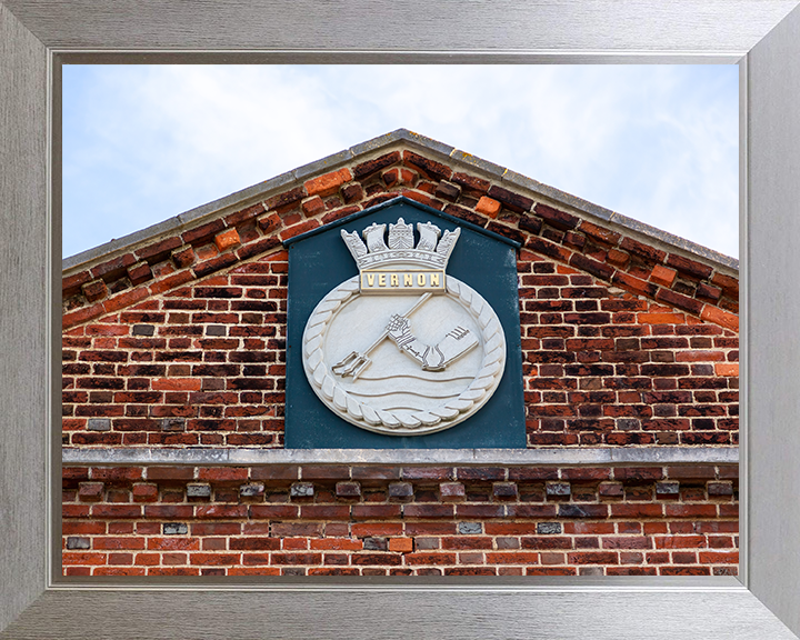 HMS Vernon Badge or Crest Photo Print - Royal Navy Shore Establishment Posters, Prints, & Visual Artwork Hampshire Prints 10 x 8 Silver Frame No
