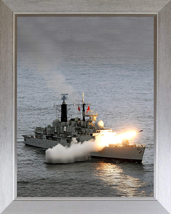 HMS Liverpool (D92) Photo Print - Firing Sea Dart Missile - Royal Navy Type 42 Destroyer Hampshire Prints 10 x 8 Silver Frame No