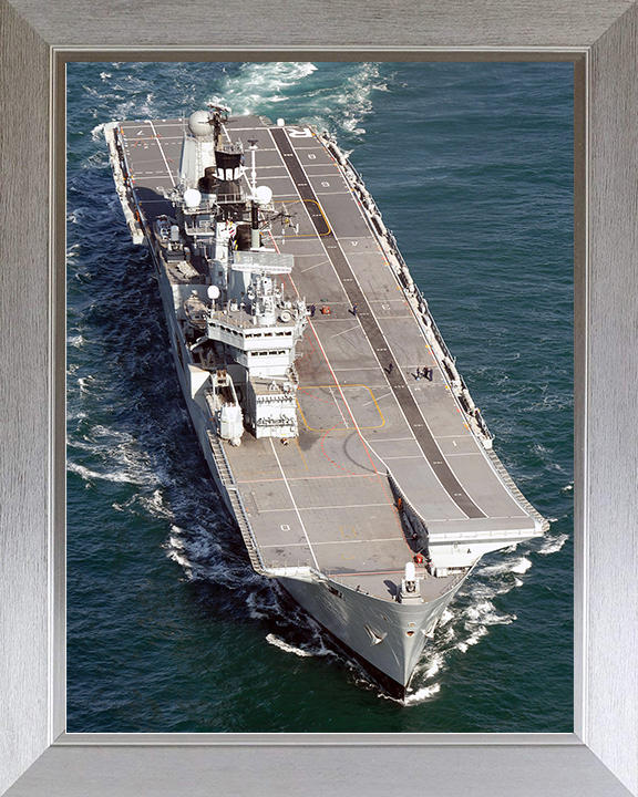 HMS Ark Royal (R07) Royal Navy Invincible Class Aircraft Carrier At Sea From Above Photo Print Wall Art Decor Posters, Prints, & Visual Artwork Hampshire Prints 10 x 8 Silver Frame No