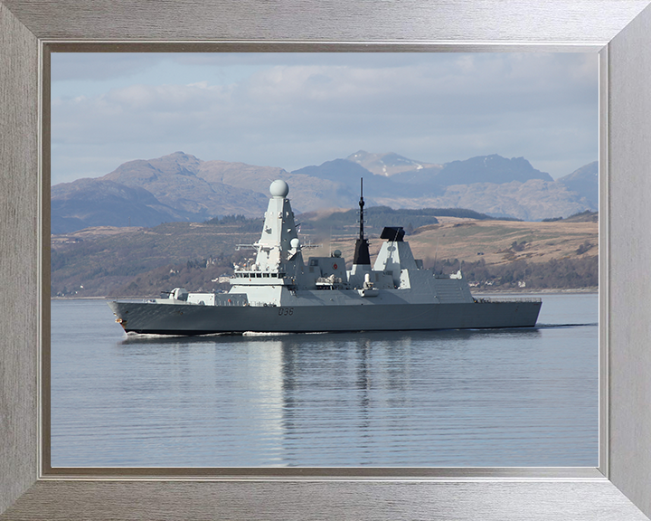 HMS Defender (D36) Royal Navy Type 45 Destroyer Port Side Reflections Photo Print Wall Art Decor Posters, Prints, & Visual Artwork Hampshire Prints 10 x 8 Silver Frame No