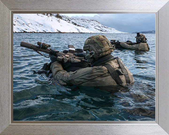 Royal Marines beach assault Wading to shore Photo Print 30 Commando Wall Art Military Decor Poster Posters, Prints, & Visual Artwork Hampshire Prints 10 x 8 Silver Frame No