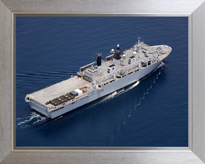 HMS Albion (L14) Royal Navy Albion Class Amphibious Ship Starboard View From Above Photo Print Wall Art Naval Decor Posters, Prints, & Visual Artwork Hampshire Prints 10 x 8 Silver Frame No