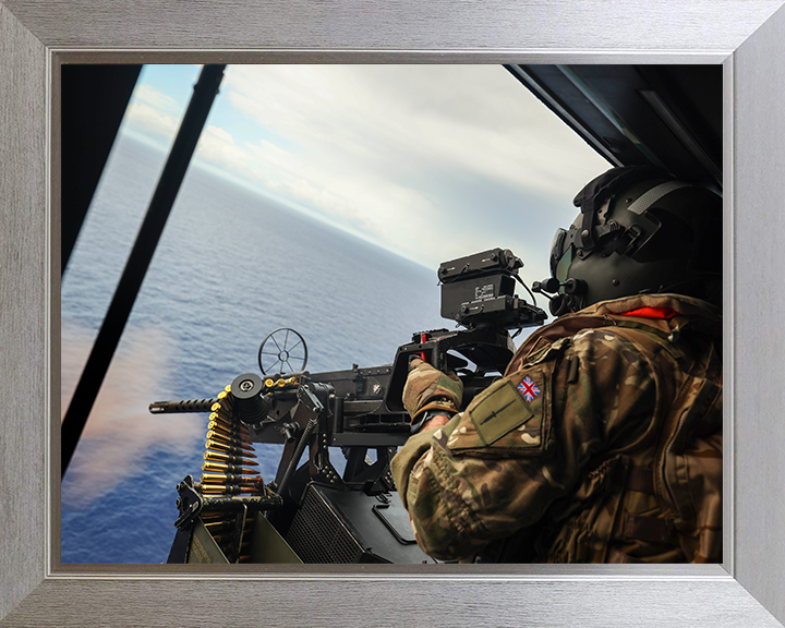 Royal Marines firing M3M from a Wildcat Helicopter Photo Print Hampshire Prints 10 x 8 Silver Frame No