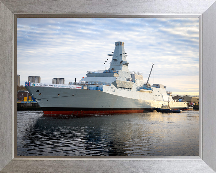 HMS Glasgow (F88) Photo Print - Scotstoun Shipyard 2022 - Royal Navy Type 26 Frigate Posters, Prints, & Visual Artwork Hampshire Prints 10 x 8 Silver Frame No
