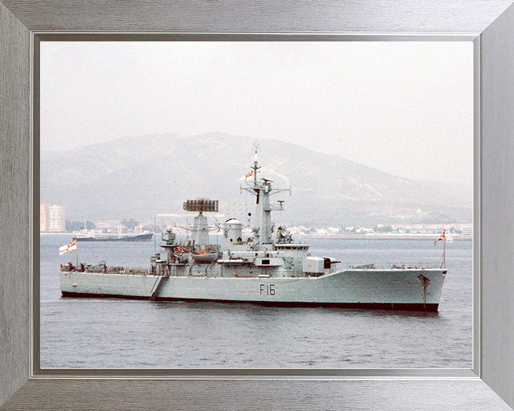 HMS Diomede (F16) Royal Navy Leander Class Frigate Starboard View at Anchor Photo Print Wall Art Decor Posters, Prints, & Visual Artwork Hampshire Prints 10 x 8 Silver Frame No