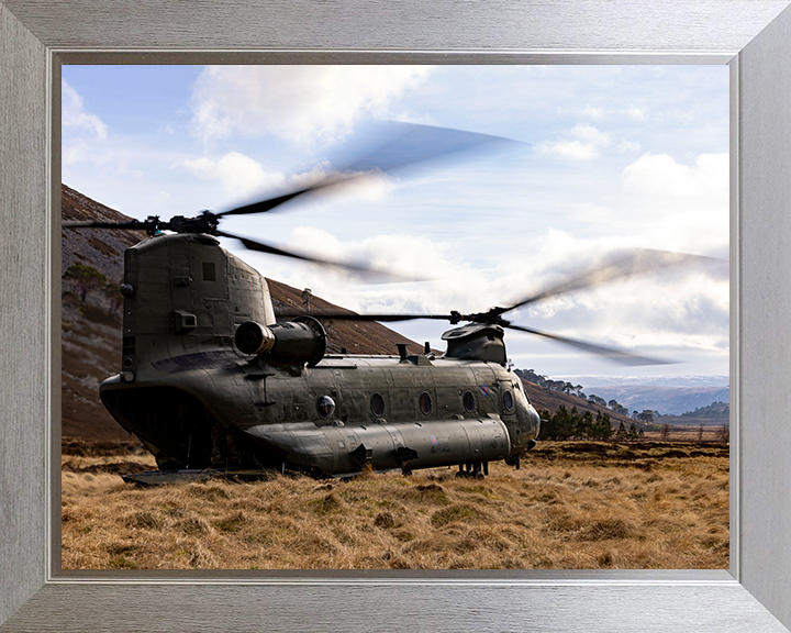 RAF Chinook Helicopter In The Highlands Photo Print - Royal Air Force Aircraft Hampshire Prints 10 x 8 Silver Frame No