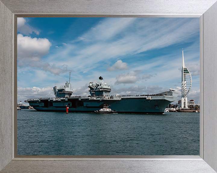 HMS Prince of Wales (R09) Photo Print - Leaving portsmouth 2025 - Royal Navy Queen Elizabeth Class Aircraft Carrier Hampshire Prints 10 x 8 Silver Frame No