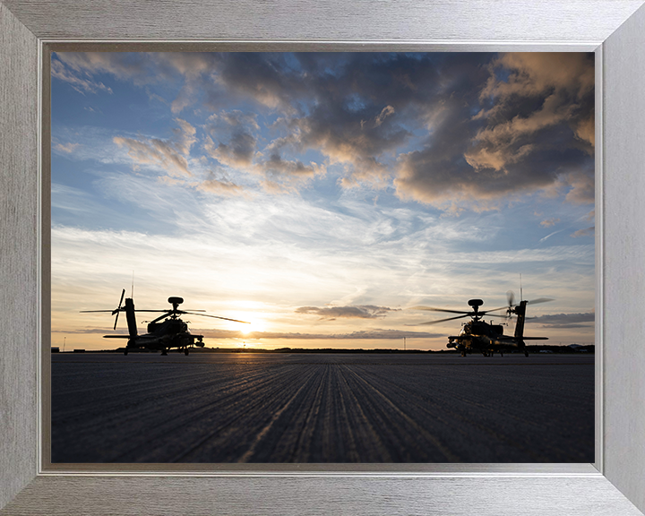 Army air Corps Apache Helicopters at sunset Photo Print - British Army Posters, Prints, & Visual Artwork Hampshire Prints 10 x 8 Silver Frame No