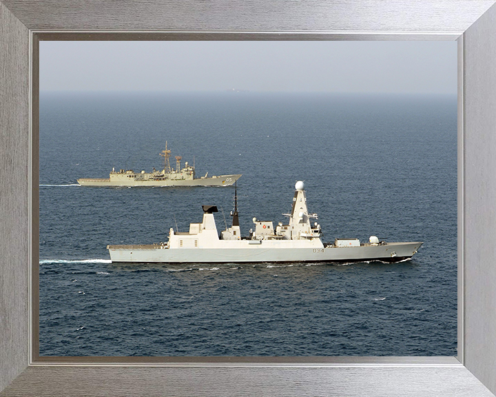 HMS Diamond (D34) Photo Print - with HMAS Melbourne - Royal Navy Type 45 Destroyer Hampshire Prints 10 x 8 Silver Frame No
