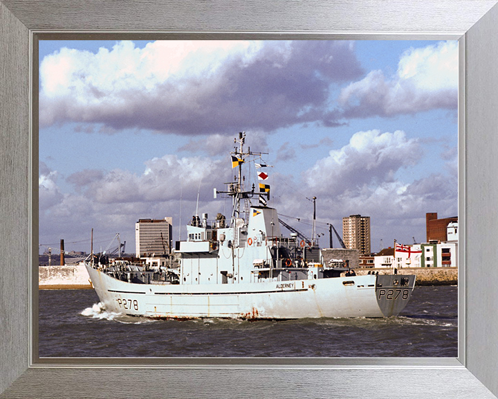 HMS Alderney (P278) Royal Navy Island Class Patrol Vessel Entering Port Photo Print Wall Art Decor Posters, Prints, & Visual Artwork Hampshire Prints 10 x 8 Silver Frame No