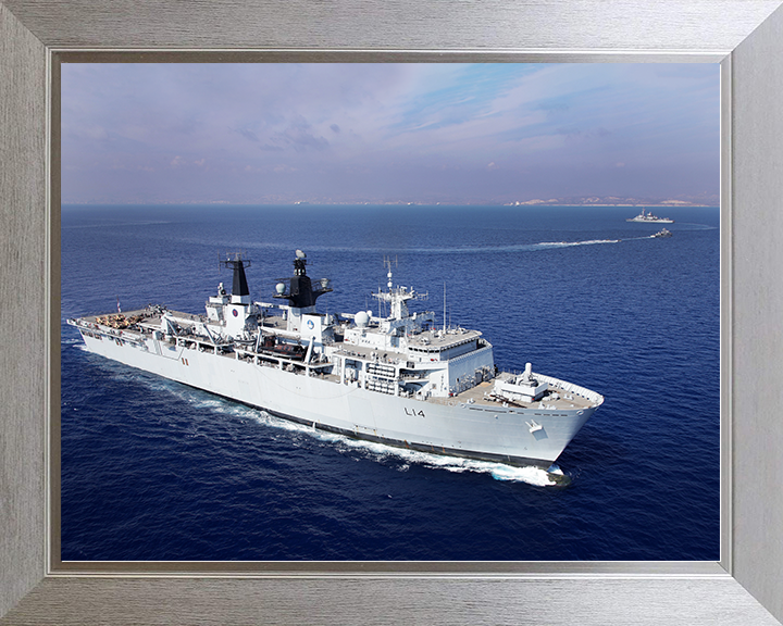 HMS Albion (L14) Royal Navy Albion Class Amphibious Ship High Starboard Bow View Photo Print Wall Art Naval Decor Posters, Prints, & Visual Artwork Hampshire Prints 10 x 8 Silver Frame No