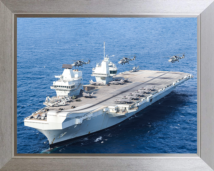 HMS Prince of Wales (R09) Photo Print - With Wildcats 2025 - Royal Navy Queen Elizabeth Class Aircraft Carrier Hampshire Prints 10 x 8 Silver Frame No