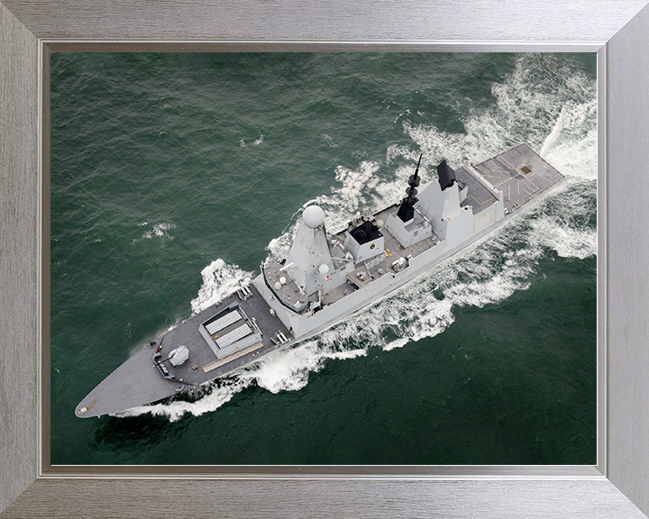HMS Daring (D32) Royal Navy Type 45 Destroyer From Above 2014 Photo Print Wall Art Decor Posters, Prints, & Visual Artwork Hampshire Prints 10 x 8 Silver Frame No