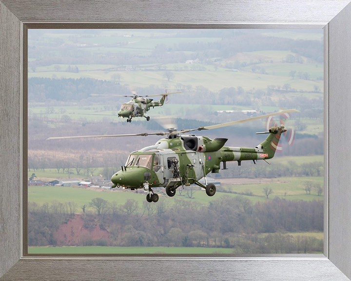 Two Army Lynx Helicopters in Flight Photo Print - British Army Hampshire Prints 10 x 8 Silver Frame No